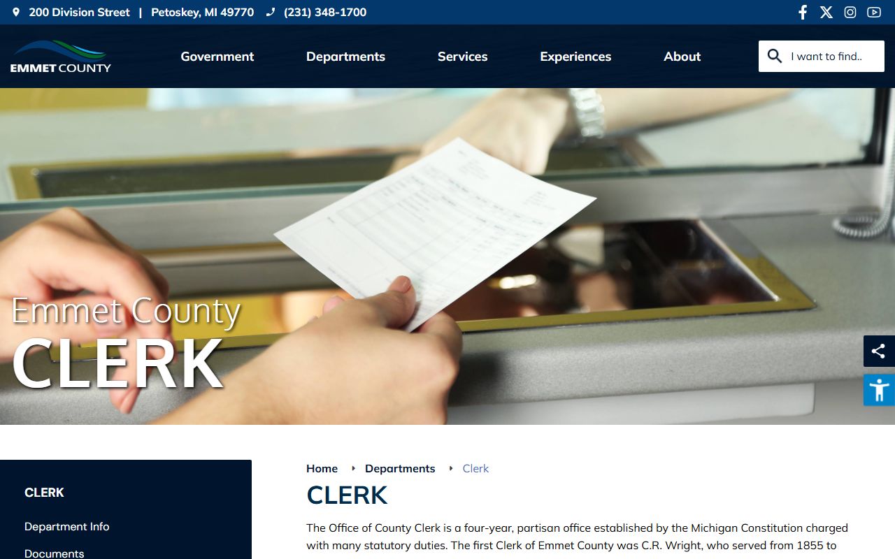 Emmet County Clerk office and free death index available online