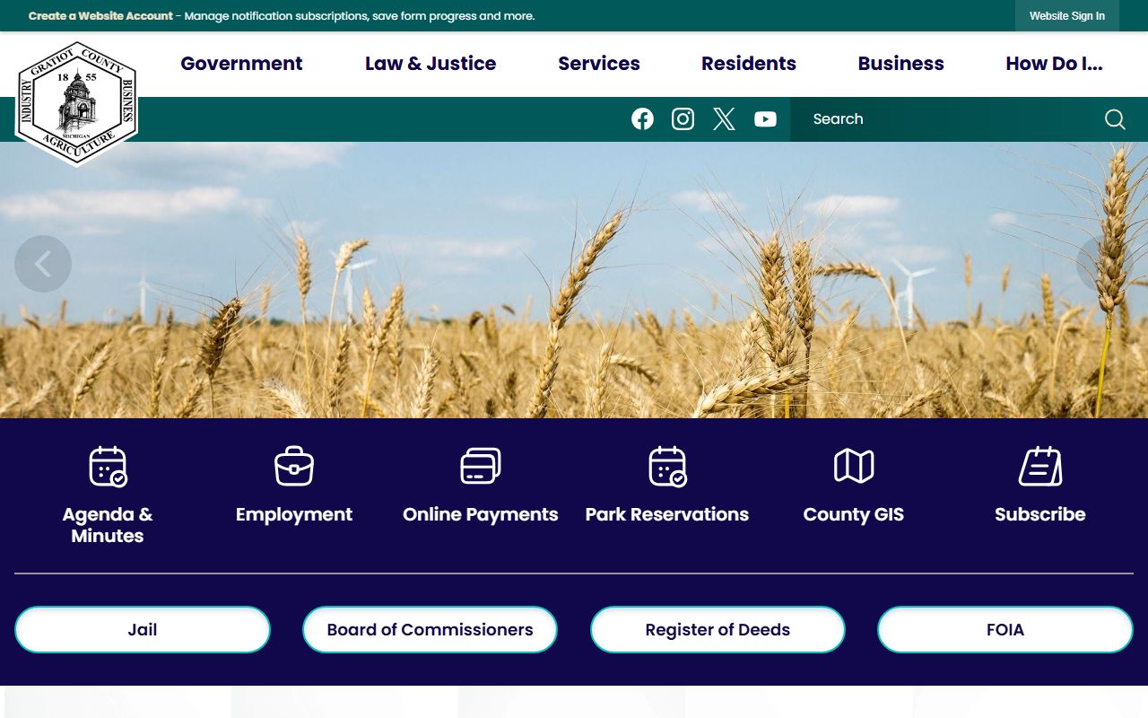 Gratiot County Clerk office website for death index records