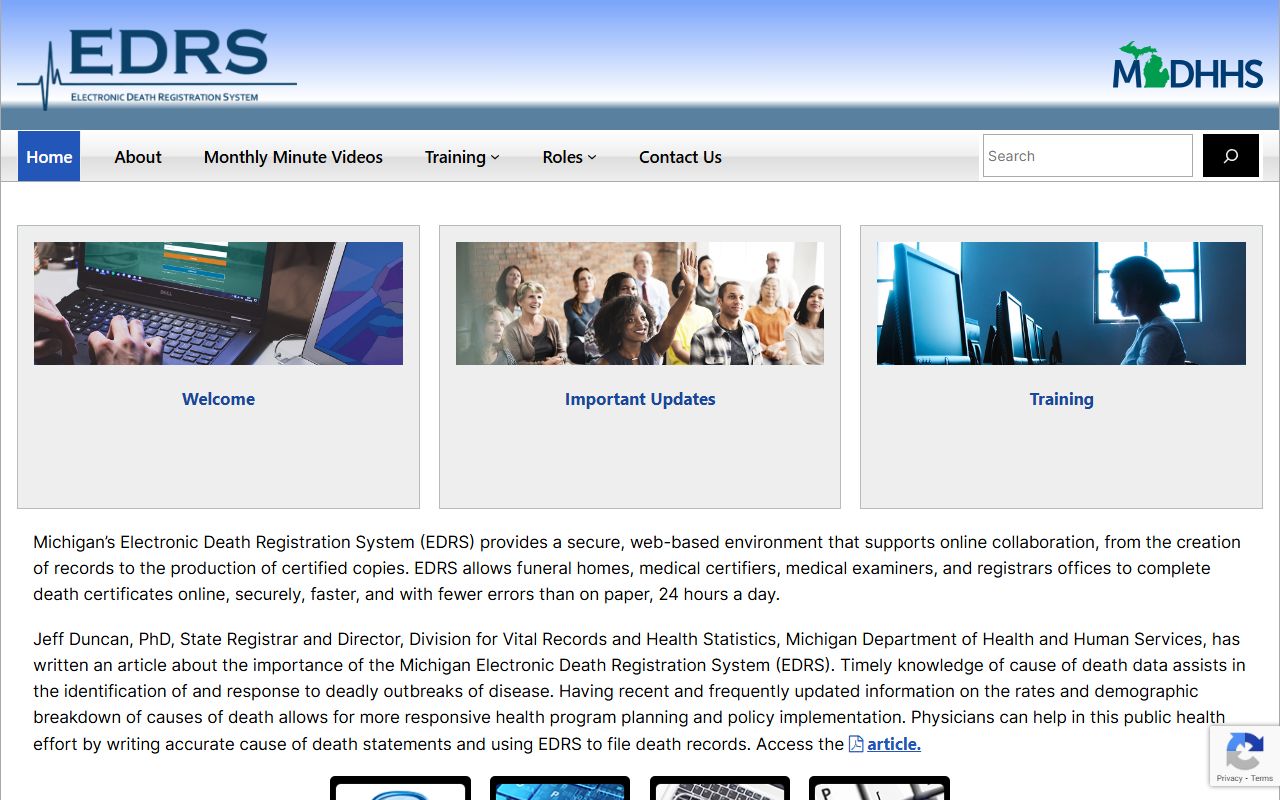 Michigan Electronic Death Registration System EDRS for Death Index filing
