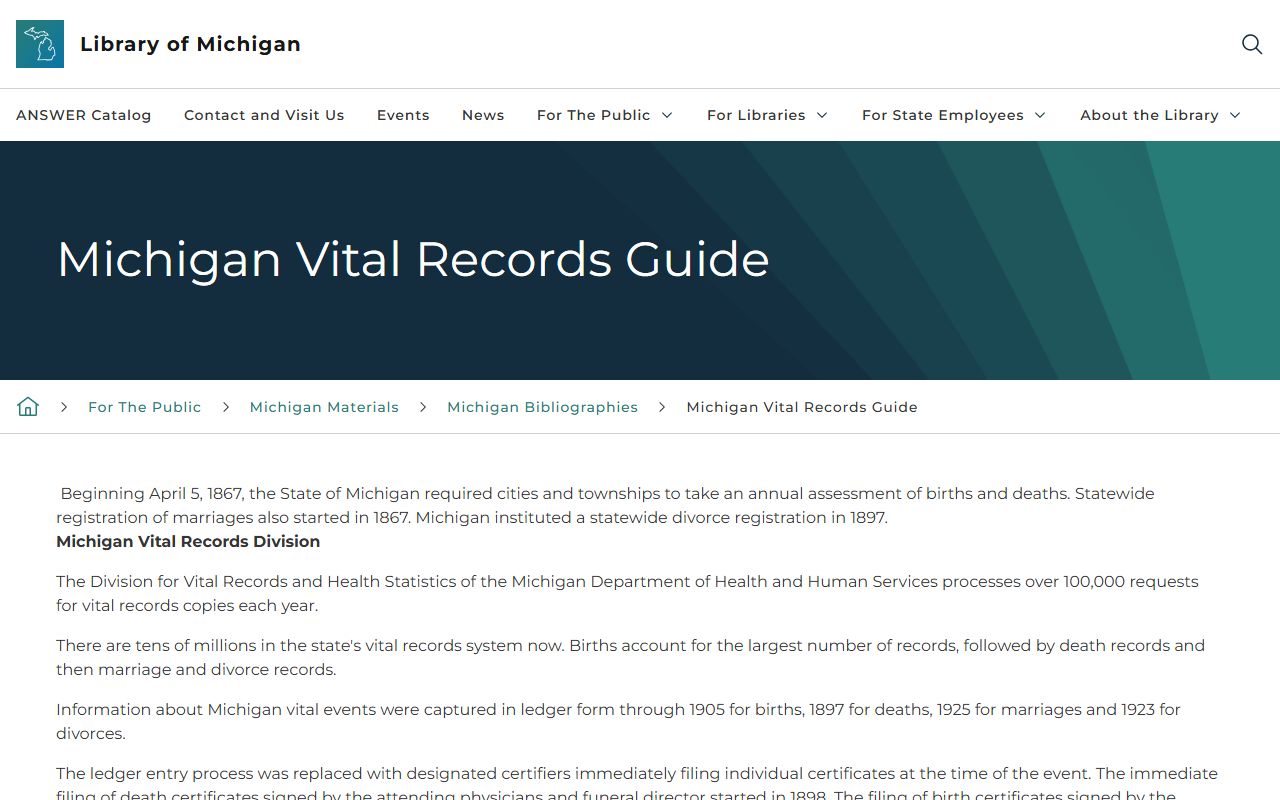 Library of Michigan vital records guide for Death Index research